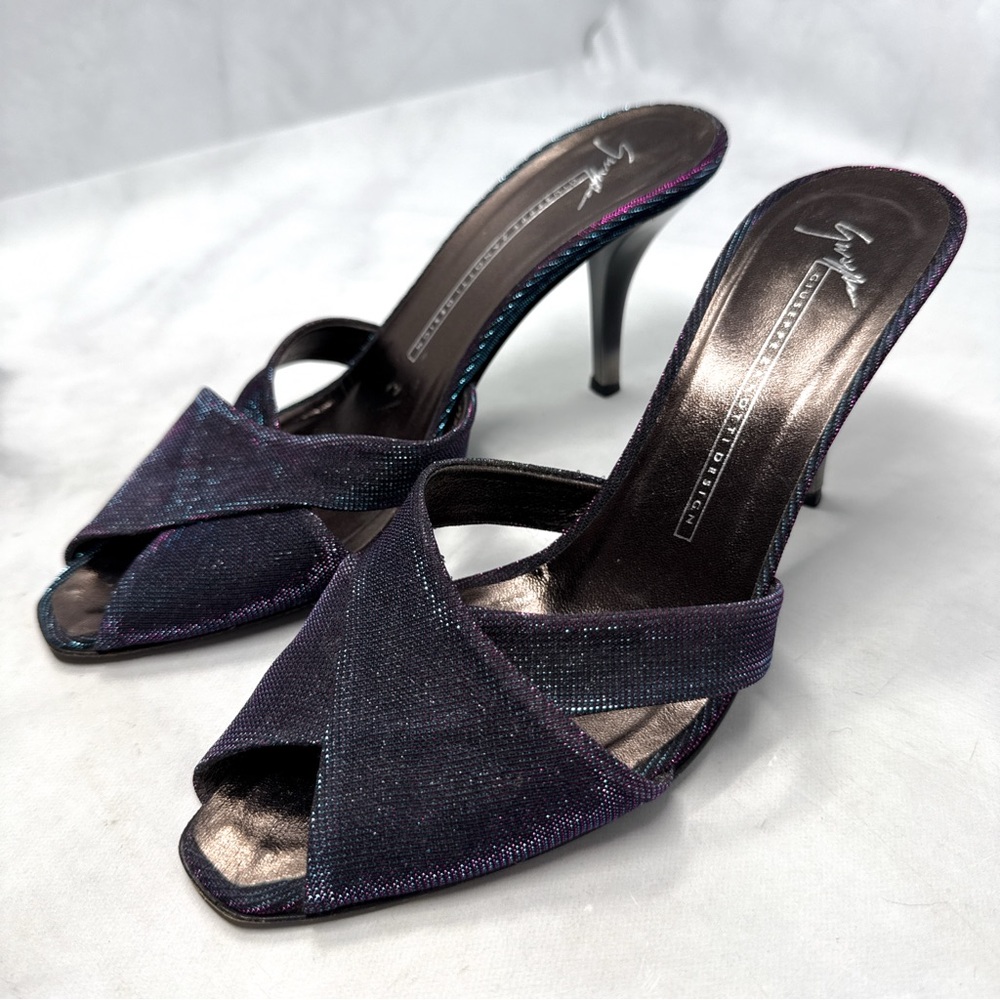 Giuseppe Zanotti Vicini Vintage Y2K Glitter Lurex Slide Mule Sandal Heels Retro - Picture 4 of 15